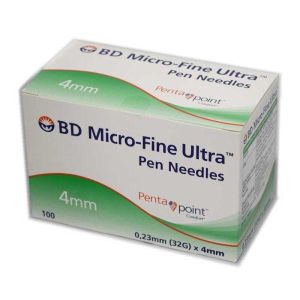 Ago Penna Insulina Micro-fine Ultra Gauge 32 4mm 100 Pezzi