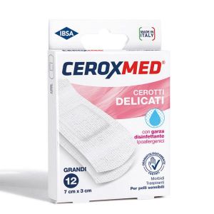 Cerotti Delicati Ceroxmed i Garza Disinfettante per Pellisensibili 7x3cm 12 Pezzi