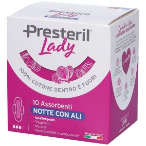 Lady Presteril Assorbenti Notte i Ali Ripiegati Biodegradabili 10 Pezzi