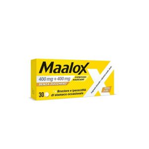 Maalox Senza Zucchero 400mg + 400mg Antiacido Aroma Limone 30 Compresse Masticabili