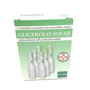 Glicerolo Sofar 2,25g Prima Infanzia Soluzione Rettale 6 Contenitori Monodose Con Camomilla e Malva