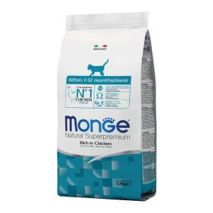 Monge Ricco di Pollo Cibo Secco Gatti Cuccioli 1-12 Mesi Sacco 1,5Kg
