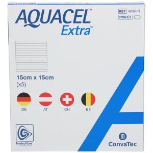 Medicazione In Tecnologia Hydrofiber In Carbossimetilcellulosa Sodica e Cellulosa Rigenerata Aquacel Extra 15x15 Cm 5 Pezzi