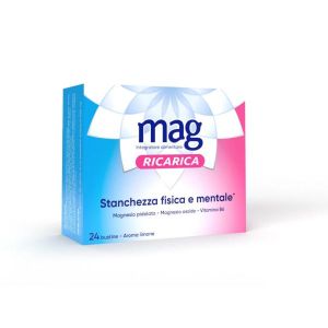 Mag Ricarica Integratore Alimentare Magnesio Pidolato, Magnesio Ossido e Vitamina B6, Stanchezza Mentale e Fisica 24 Bustine