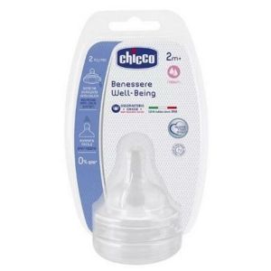 Chicco Tettarella 2 Fori Well Being Silicone Flusso Medio +2m 2 Pezzi