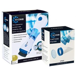 Aspiratore Pidocchi e Uova Licetec V-comb + 4 Filtri di Cattura Monouso + 1 Pettine