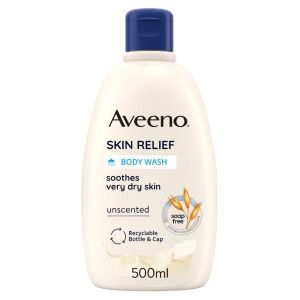 Aveeno Skin Relief Bagnodoccia Idratante per Pelle Molto Secca e Sensibile, Ipoallergenico, Bagnoschiuma Senza Profumo e Senza Sapone, Formula Vegana 500ml
