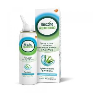 Rinazina Aquamarina Spray Nasale Isotonico Delicato Lavaggio Nasale Acqua di Mare e Aloe Vera 100ml