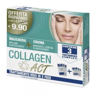 Collagen Act Trattamento Viso 2 Fasi Maschera Anti Age Elasticizzante 3 Pezzi da 15ml + Crema Idratante Lenitiva Elasticizzante 3 Pezzi da 5ml