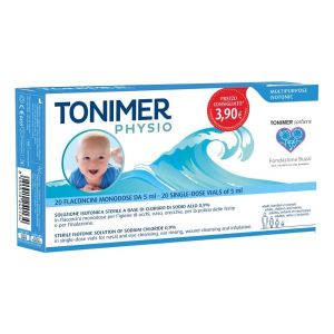 Tonimer Physio  Soluzione Isotonica Multifunzione A Base di Cloruro di Sodio 0,9% 20 Flaconcini 5ml Promo Globuli Contenitore MONOdose