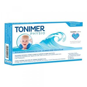 Tonimer Physio  Soluzione Isotonica Multifunzione A Base di Cloruro di Sodio 0,9% 20 Flaconcini 5ml Globuli Contenitore MONOdose