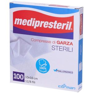 Medipresteril Compresse di Garza Sterili 12/8 Fili 10x10cm 100 Pezzi