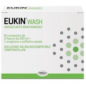 Eukin Wash Igienizzante Rinofaringeo Kit 2 Flaconi da 250ml + Erogatore A Soffietto Nasale