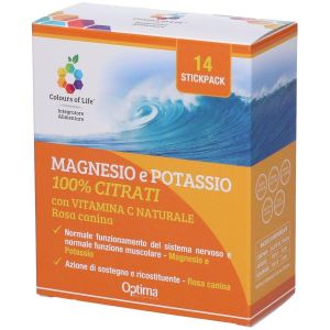 Colours Of Life Magnesio e Potassio 100% Citrati i  Vitamina C Naturale 14 Stickpack