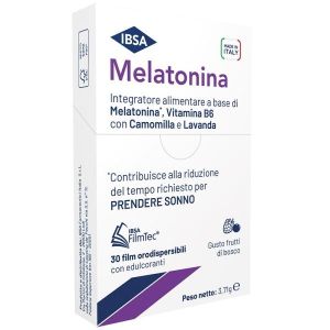 Melatonina Ibsa 30 Film Orodisperdibili Senza Glutine Senzalattosio Gusto Frutti di Bosco i Edulcoranti 2 Pezzi