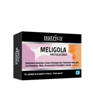 Nutriva Meligola Pastiglie Gola 25 Pastiglie da 950mg Gustoagrumi Senza Glutine Naturalmente Privo di Lattosio